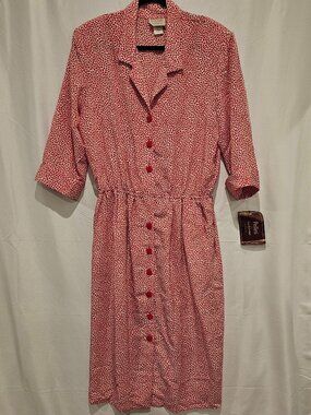 Vintage Pellini by Von Bramlett 80s Red White Collared Midi Dress NWT Size 15/16